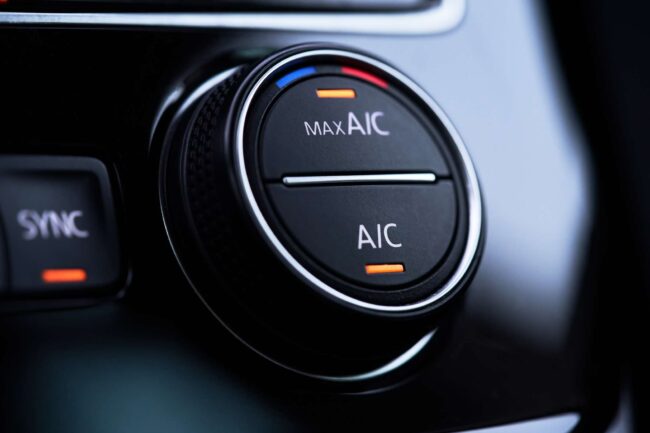 Car air conditioning system. Air condition switched on maximum cooling mode.